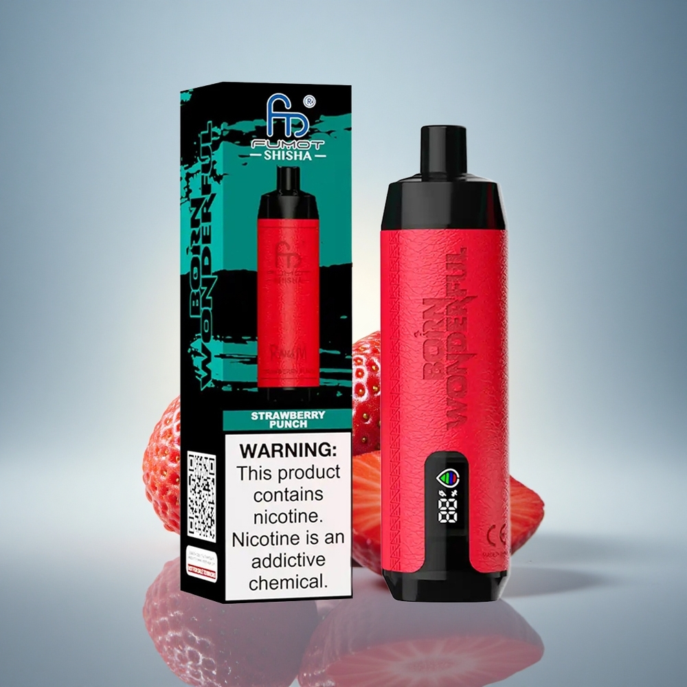 RandM Fumot Shisha 10000 Puffs Fraise Coup de Poing avec 0.5% Nicotine et 850 mAh