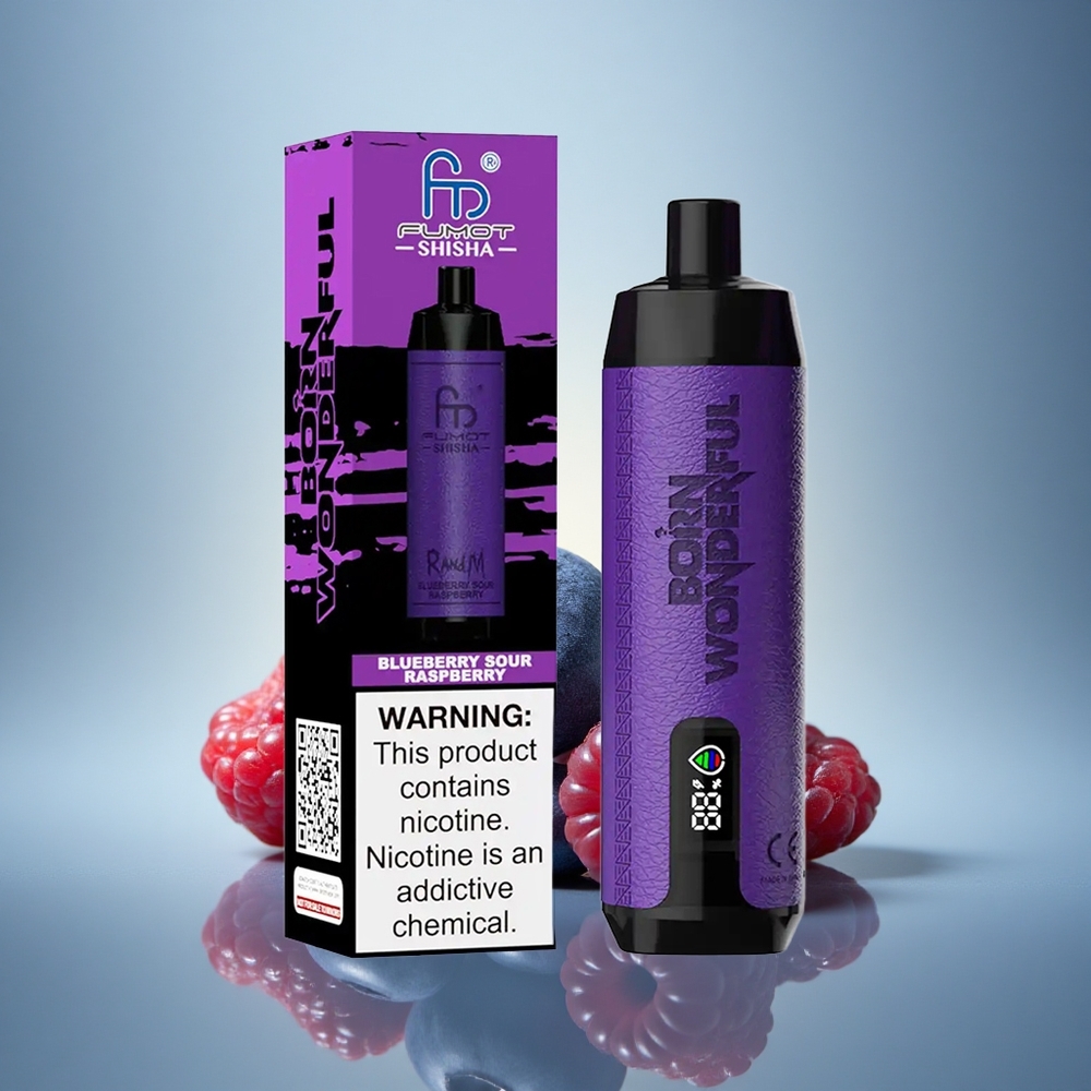 RandM Fumot Shisha 10000 Puffs Framboise Acidulée Myrtille avec 0,5% de Nicotine et Batterie 850 mAh