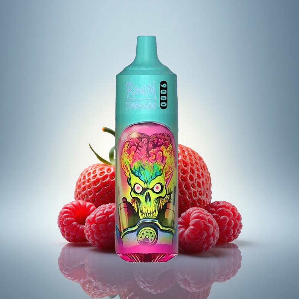 RandM Fumot Tornado 9000 Puffs Fraise Framboise avec Batterie 850 mAh et Affichage RGB Élégant