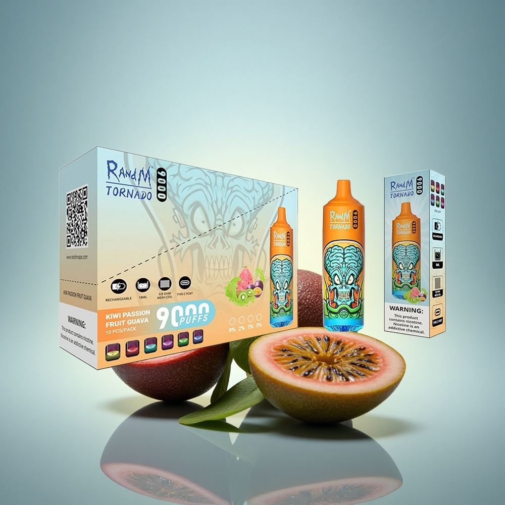 RandM Fumot Tornado 9000 Puffs Kiwi Fruit de la Passion Goyave 850 mAh 18 mL