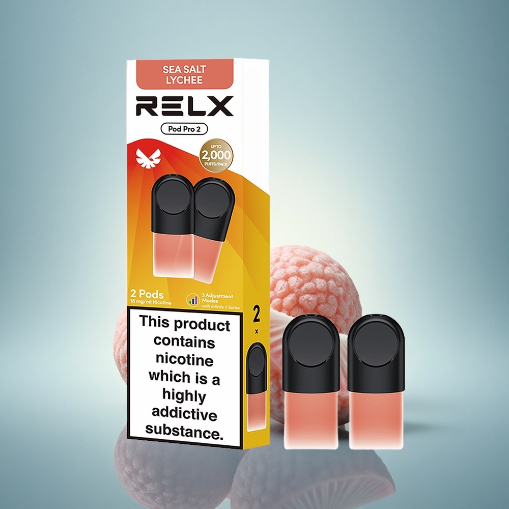 Relx Pod Pro 2 Vape Device Lychee Sel Marin 18mg/ml Nicotine, 1.9ml Capacité, 3 Modes de Tension