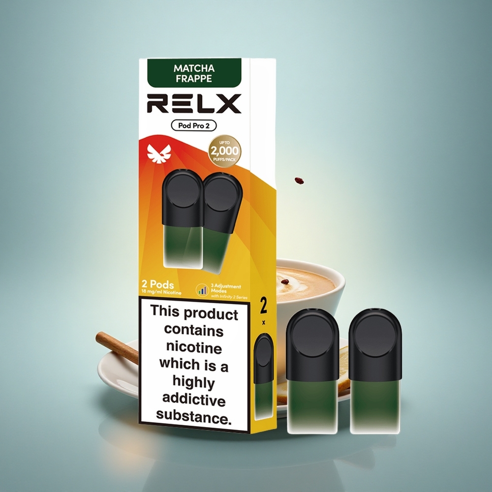 Relx Pod Pro 2 Vape Device Thé Frappé Matcha 18mg/ml de Nicotine avec 1,9ml et 3 Modes de Tension (5,5W/6,5W/8W)